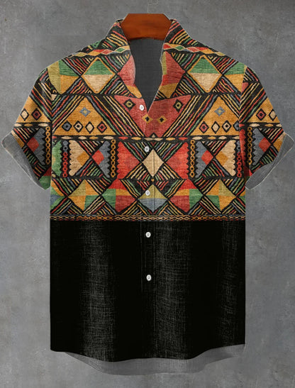 2025 Vintage African Style Men's Retro Ethnic Tribal Short Sleeve Shirt Tops Fashion Casual Vacation Streetwear Men's Shirt