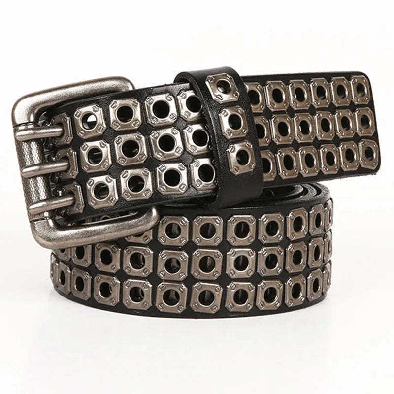 Men Belt Punk Rivet Jeans Belts For WOMEN  NEW Metal Rivet Cowboy Belt Genuine Leather Cowskin