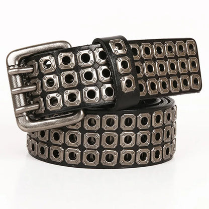 Men Belt Punk Rivet Jeans Belts For WOMEN  NEW Metal Rivet Cowboy Belt Genuine Leather Cowskin