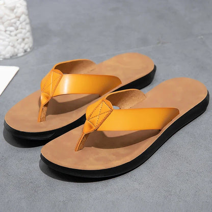 2023 New Italian Leather Flip-flops For Men Cool Beach Summer Shoes Hotel Slippers Man Big Size 47 Light Flats Luxe Men's Shoes