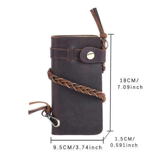 S.WORKER Vintage Crazy Horse Leather Wallet Handmade Men's Genuine Leather Long Wallet Pocket Purse Clutch Cash Card Holder