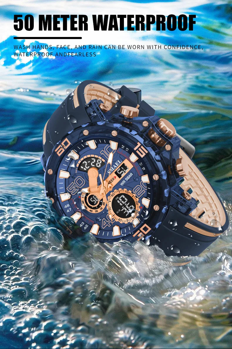 SMAEL 8136 50M Waterproof Military Watch for Men - LED Backlight Alarm Chronograph Stopwatch Shockproof Outdoor