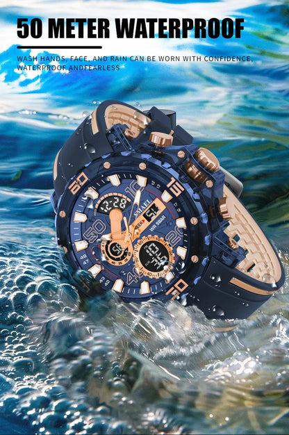 SMAEL 8136 50M Waterproof Military Watch for Men - LED Backlight Alarm Chronograph Stopwatch Shockproof Outdoor