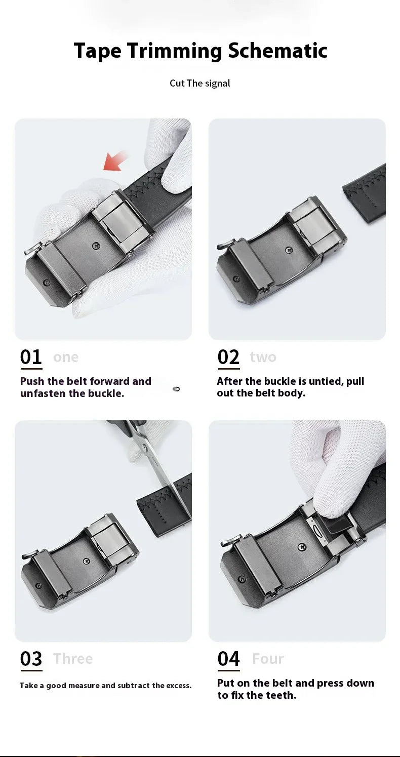 OYIFAN Automatic Ratchet Belt for Men - Genuine Leather Strap with Alloy Buckle, Durable for Daily Wear
