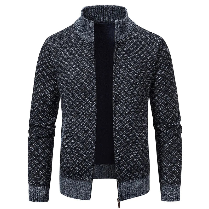 Men's Knitted Cardigan Coat Korean Slim Fit Trendy Sweater Autumn Winter Zip Up Mens Fleece Lined Top Clothing