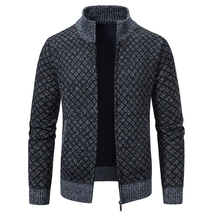 Men's Knitted Cardigan Coat Korean Slim Fit Trendy Sweater Autumn Winter Zip Up Mens Fleece Lined Top Clothing