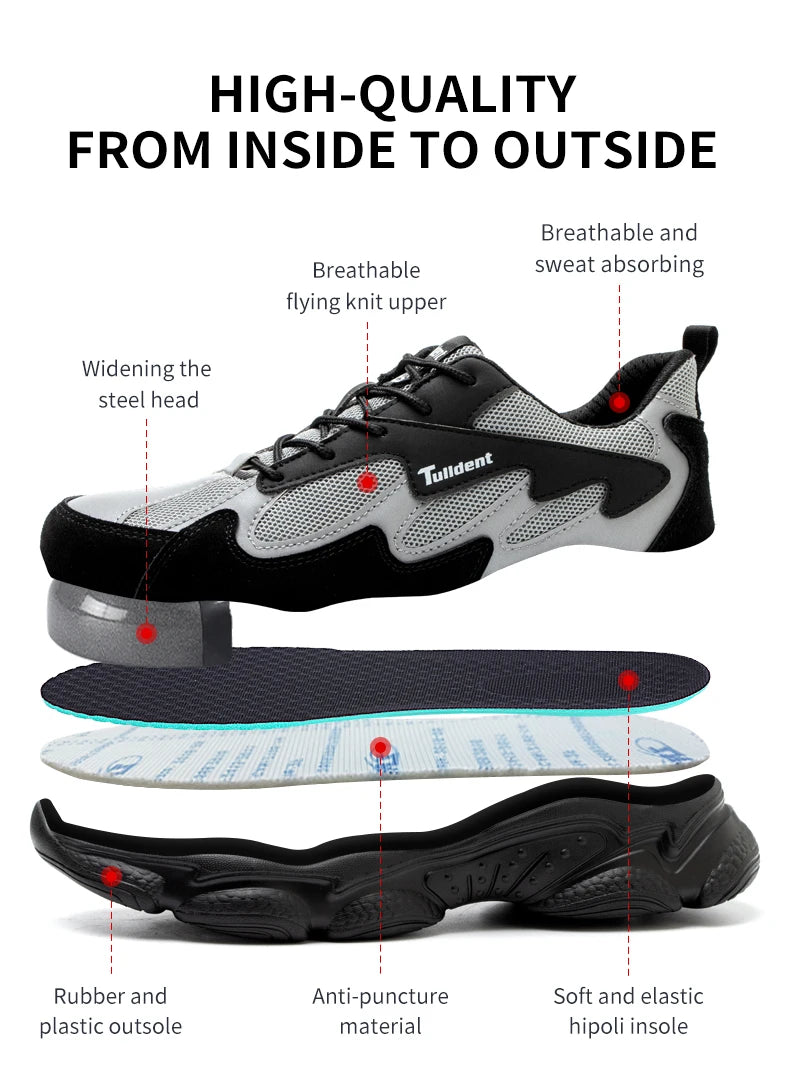 Safety Shoes, Puncture and Smash Resistant Work Shoes, Men's Protective Shoes, Wear-Resistant Work Boots