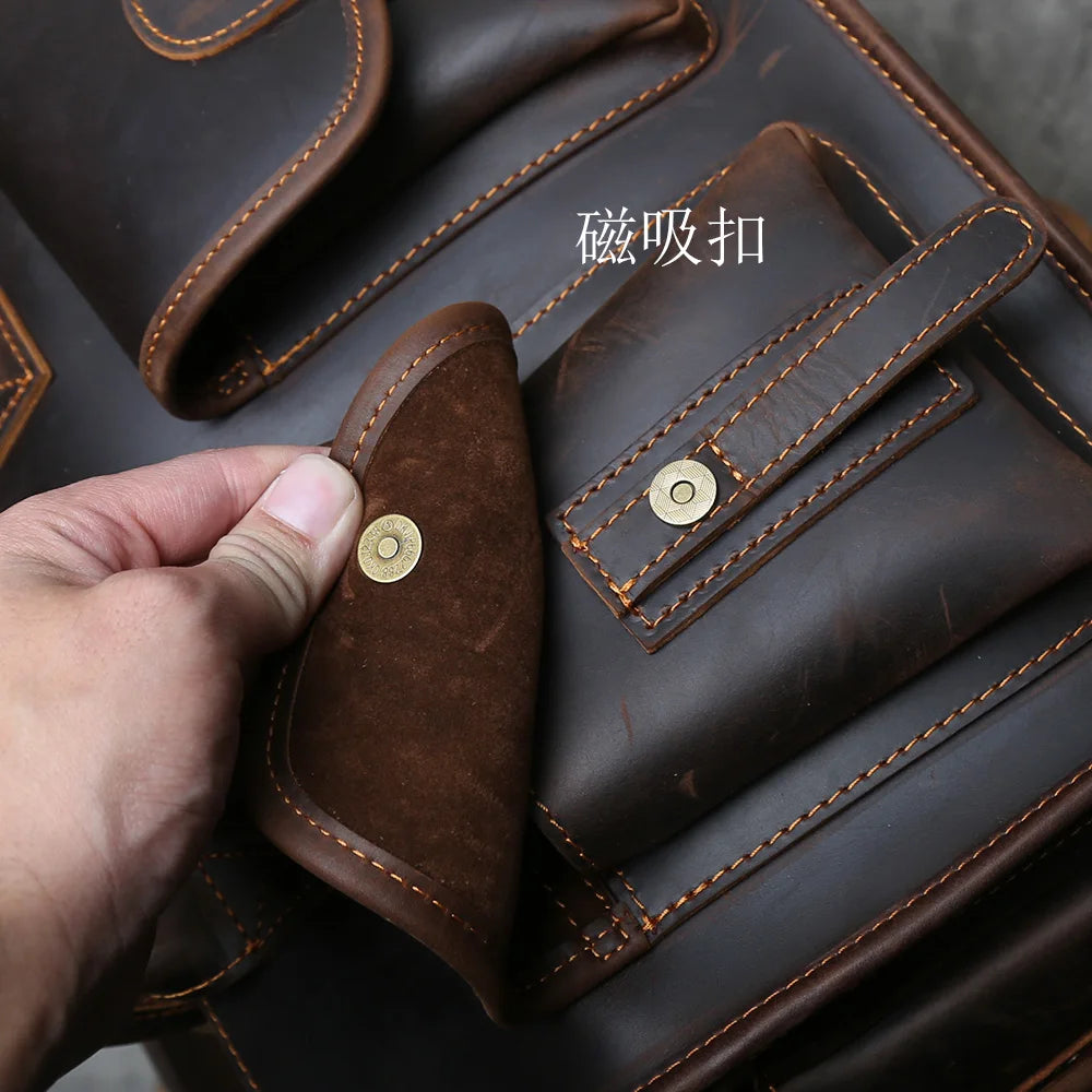 Crazy Horse Leather Retro Men's Horizontal Handbag Genuine Leather Niche Single Shoulder Cross Shoulder Large Capacity Briefcase