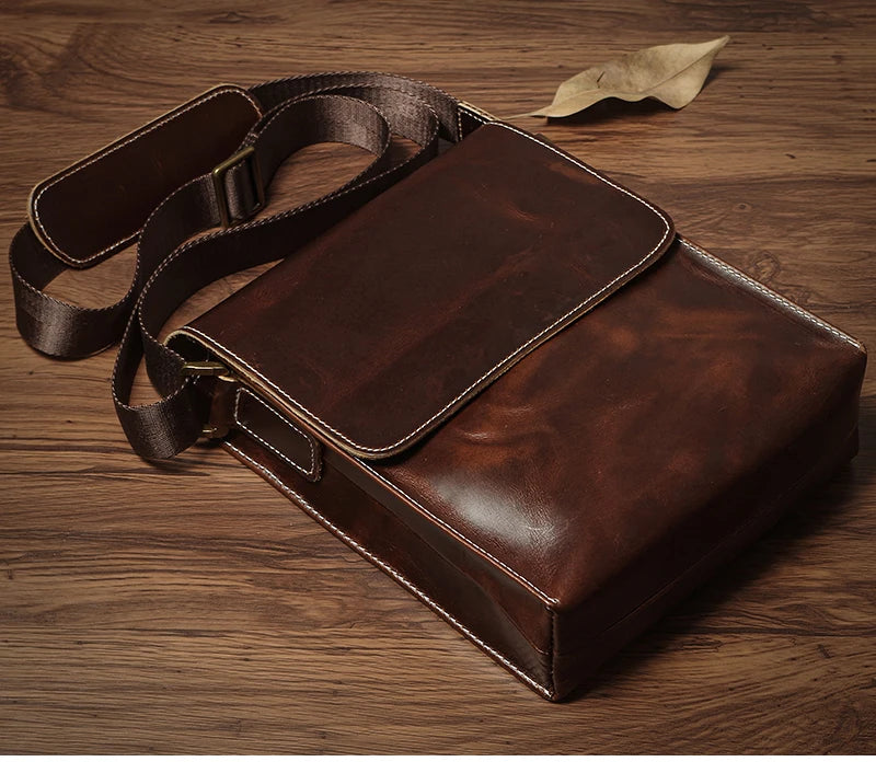 NUKA Men's Genuine Leather Shoulder Bag Retro Flap Crossbody Bags Casual Trend Satchel High Quality Luxury Cowhide Messenger Bag