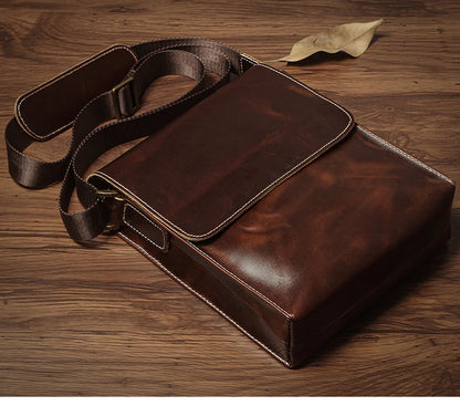 NUKA Men's Genuine Leather Shoulder Bag Retro Flap Crossbody Bags Casual Trend Satchel High Quality Luxury Cowhide Messenger Bag