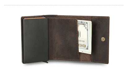 Genuine Leather RFID Card Wallets for Men Aluminium Box Travel Card Case Card Holders Money Clips Slim Casual Business Wallets