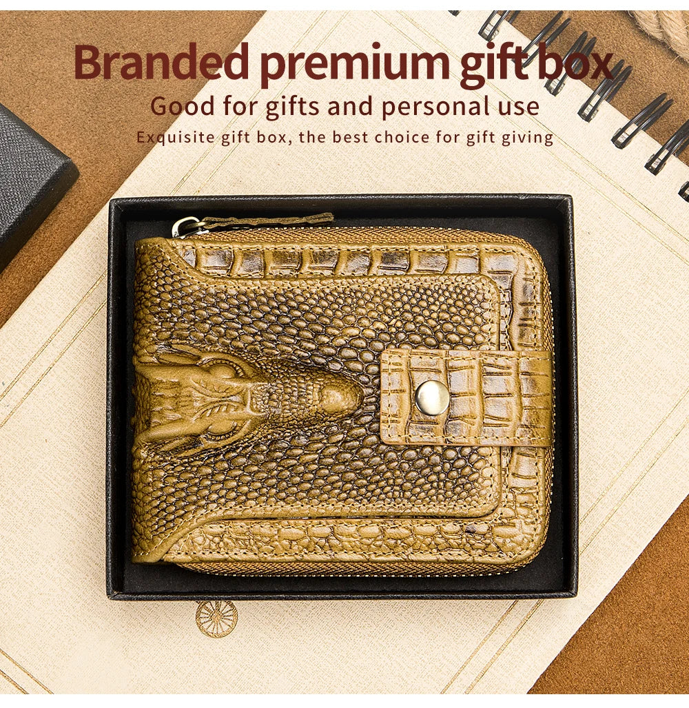 Cowhide Men's Wallet with Crocodile Pattern Genuine Leather Large Capacity Card Slot Zero Wallet