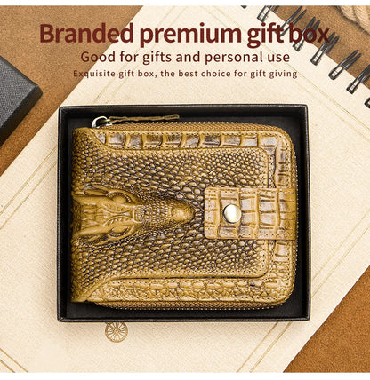 Cowhide Men's Wallet with Crocodile Pattern Genuine Leather Large Capacity Card Slot Zero Wallet