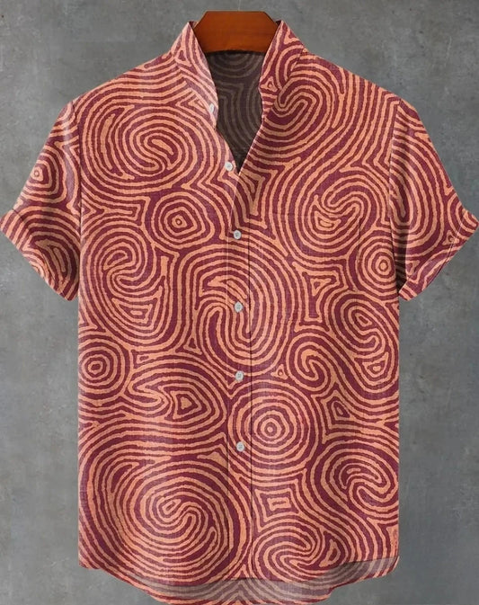 Men's striped Hawaiian shirt, casual short-sleeved top, loose and fashionable, vintage summer shirt