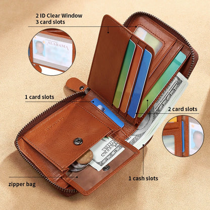 Wallet for men genuine leather zipper wallet, change card bag, all-in-one wallet, trendy short clip for men
