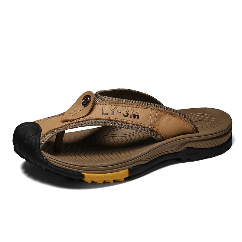 Genuine Cow Leather Shoes Men Sandals Flip Flops Men's Casual Shoes Classic Massage Men Beach Slippers Anti-slip Summer 2025 New