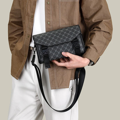 Men's Classic Printed Crossbody Bag – Gray Geometric Pattern Sling Bag with Buckle Closure Ideal for Daily Commute & Casual Wear