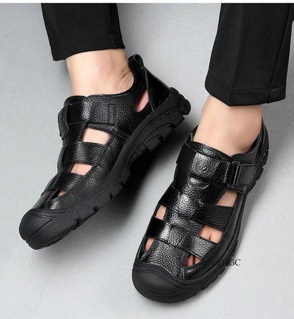 Classic High Quality Cow Leather Sandals Summer Outdoor Handmade Men Sandals Fashion Comfortable Men Beach Leather Shoes