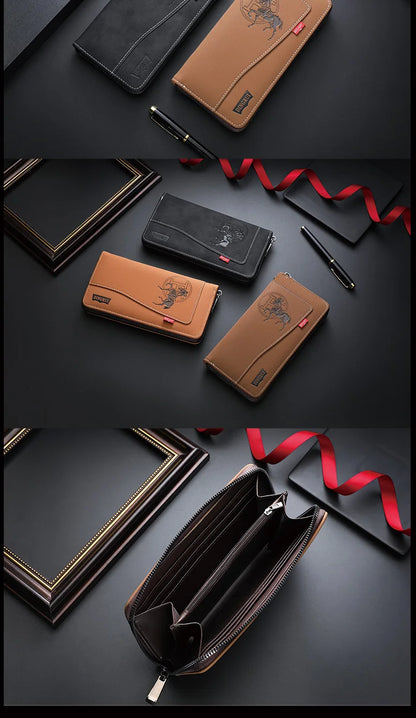 New men's wallet made of crazy horse leather with retro style from Europe and America PU zipper bag fashionable short card bag a