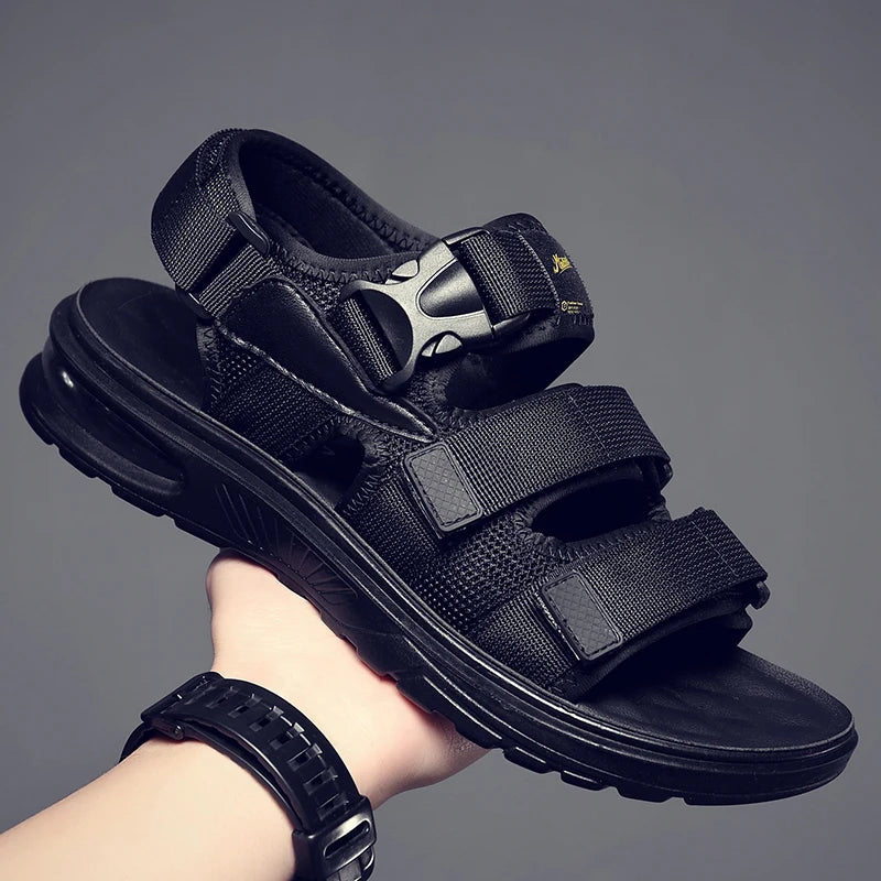 2023 New Design Men Rome Sandals Leather Fashion Sandals Black Men Summer Shoes Comfortable Cushion Soft Gladiator Sandals