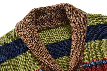 New European and American luxury fashion men's sweater jacket, autumn and winter lapel color blocked knitted cardigan top jacket
