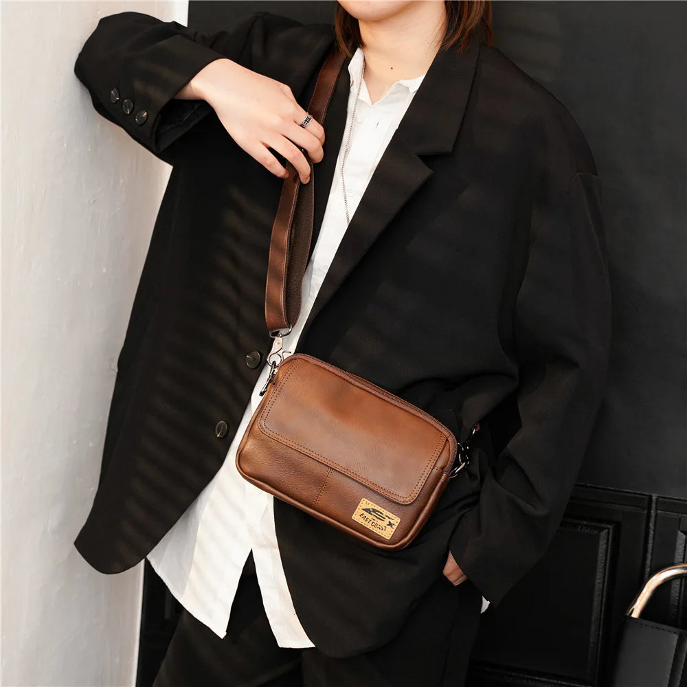 Vinatge Men's Crossbody Bag Soft PU Leather Shoulder Bag For Men Fashion Square Crossbody Messenger Bag Flap Zipper Satchels