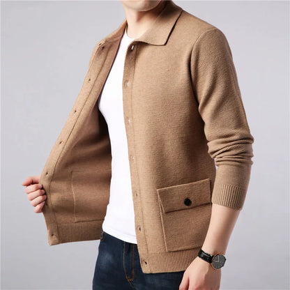 High Quality Cardigan Men Knitting Sweaterscoat Autumn Winter Casual Sweater Jackets Solid Turn Down Collar Knitted Cardigan Man