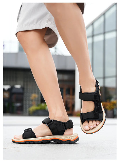 Brand Summer Men's Sandals Genuine Leather Men Slippers Gladiator Men Beach Sandals Soft Comfortable Outdoors Wading Shoes 38-47