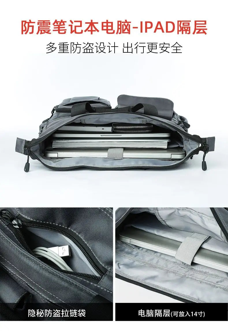 14 Pocket Men Shoulder Messenger Bag Waterproof Crossbody Bags Waterproof Oxford Travel Handbag Large Capacity Storage Work Bags