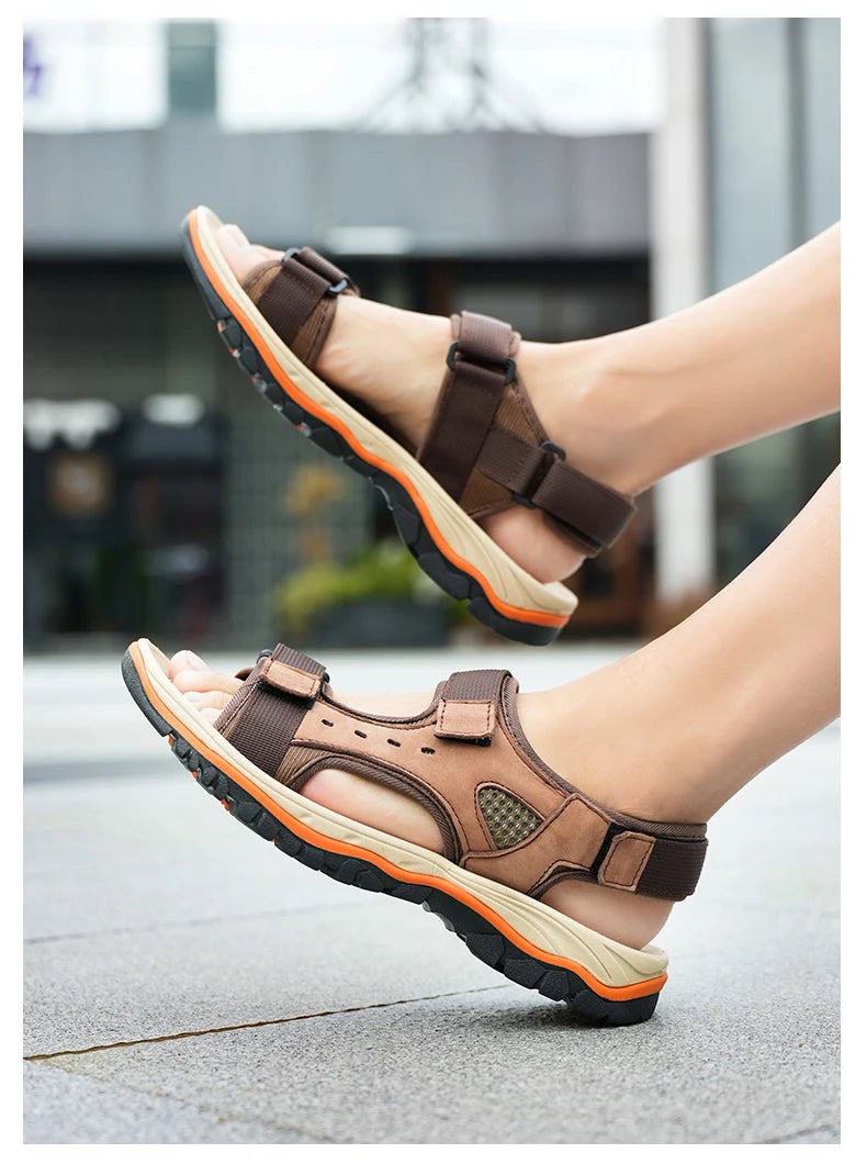Brand Summer Men's Sandals Genuine Leather Men Slippers Gladiator Men Beach Sandals Soft Comfortable Outdoors Wading Shoes 38-47