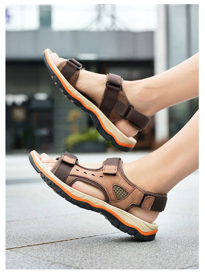 Brand Summer Men's Sandals Genuine Leather Men Slippers Gladiator Men Beach Sandals Soft Comfortable Outdoors Wading Shoes 38-47