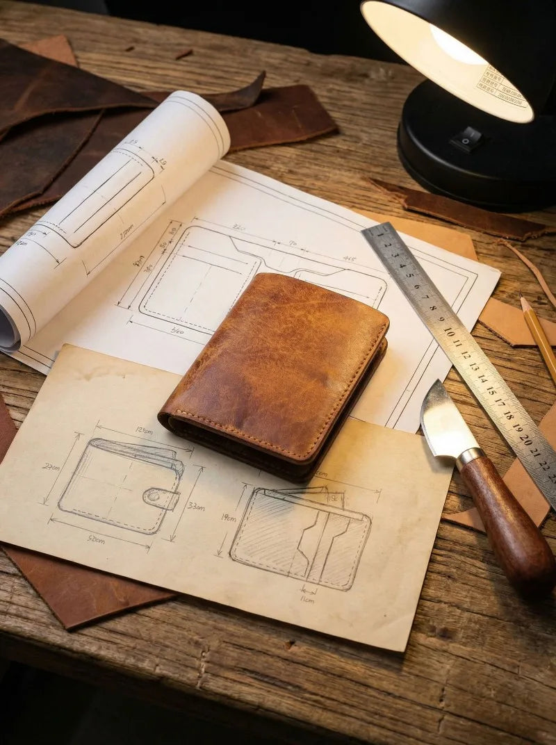 Retro Handcrafted Genuine Leather Small Wallet for Men, Vintage Durable EDC Card Holder, Men Multi-card Slots Organizer Wallet