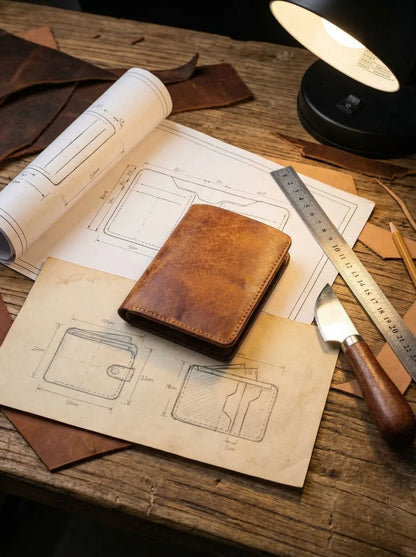 Retro Handcrafted Genuine Leather Small Wallet for Men, Vintage Durable EDC Card Holder, Men Multi-card Slots Organizer Wallet