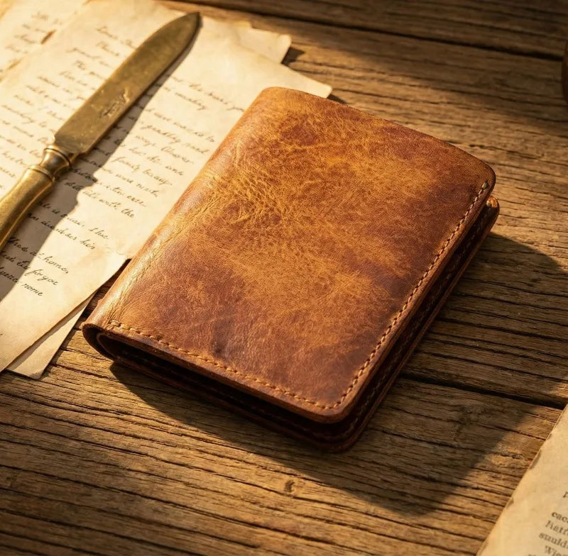 Retro Handcrafted Genuine Leather Small Wallet for Men, Vintage Durable EDC Card Holder, Men Multi-card Slots Organizer Wallet