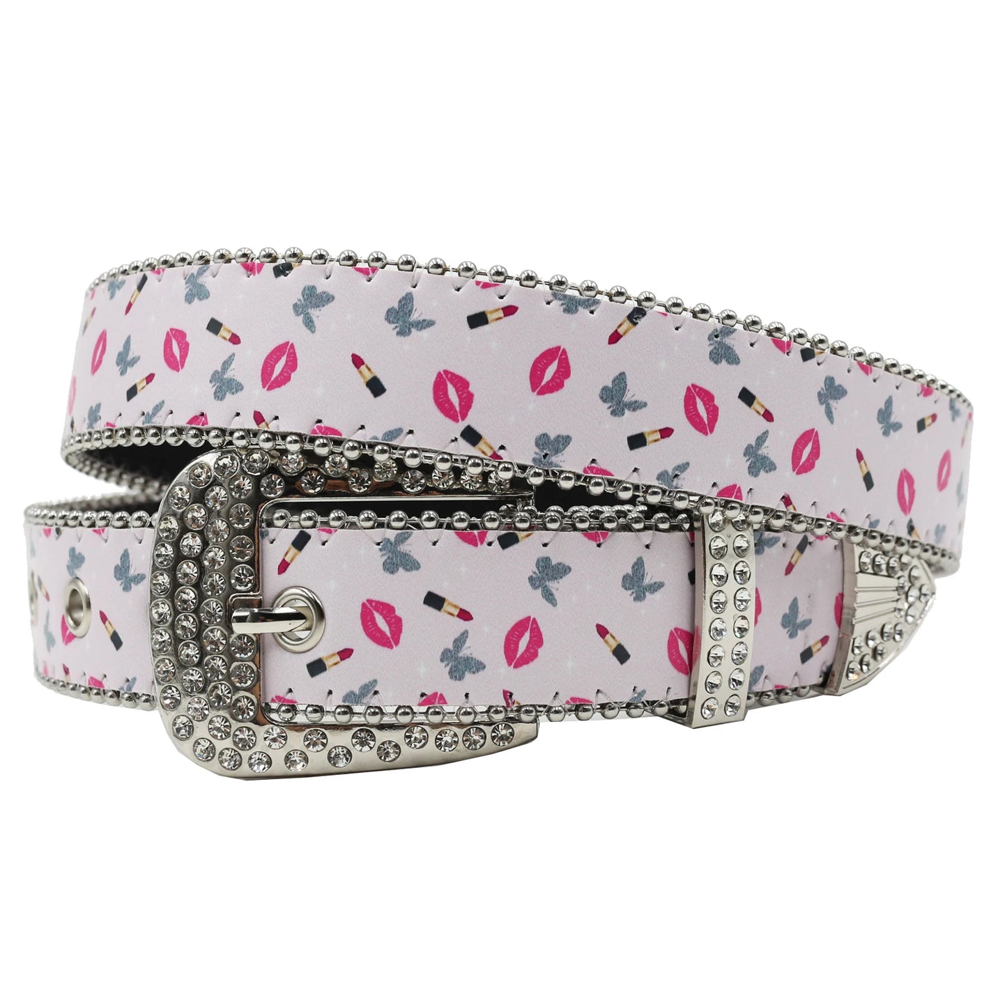 Rhinestone belt B&B style blue print pattern Women's Jeans Rhinestone Belt Men's Belt Western Denim Leather HipHop Rock