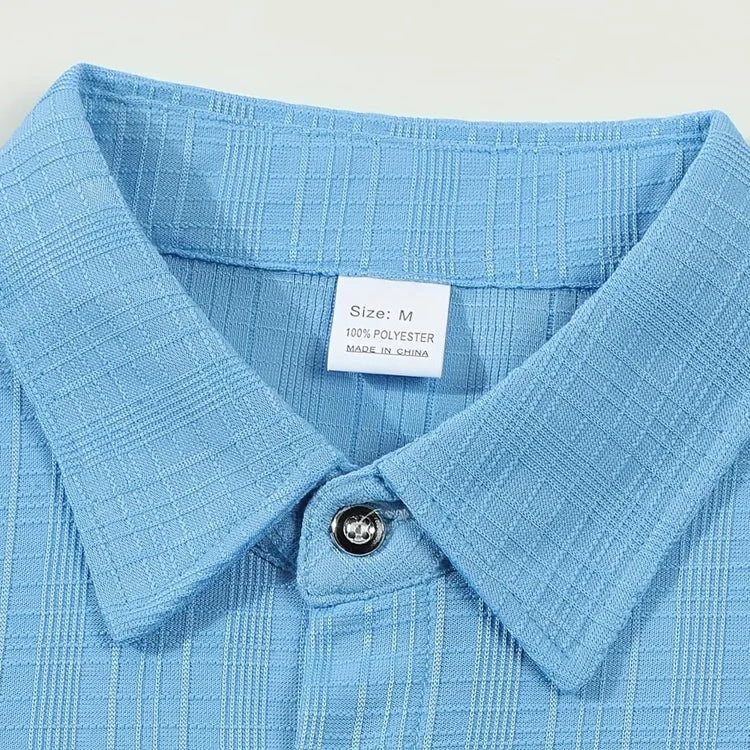 Men's Textured Woven Polyester Shirt Short Sleeve Turn Down Collar Button Down Casual Breathable Summer Beach Tops for Men
