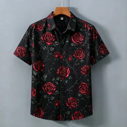 Men's Retro Floral Printed Short Sleeved Shirt With pockets, Elegant Retro style, For commuting, Light vacations, Dates