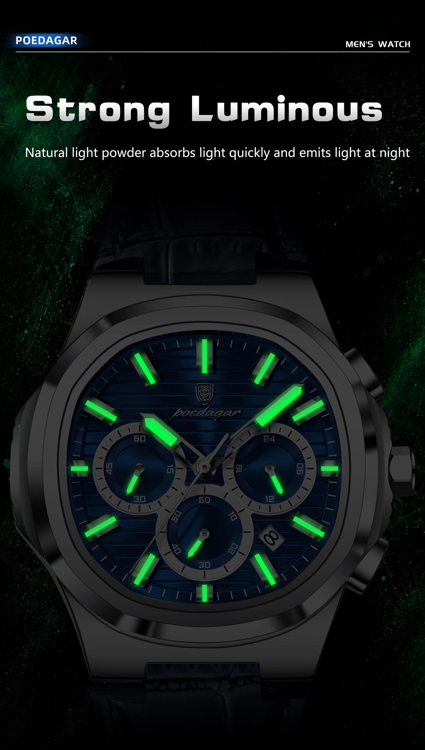 POEDAGAR Top Business Man Wristwatch Date Chronograph Waterproof Luminous Luxury Men Watch Leather Quartz Men's Watches Male+Box
