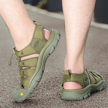Outdoor Summer Men Sandals Leather Mens Casual Shoes Non-Slip Male Beach Shoes Anti-collision Toe Roman Flats Flip-flops 38-48