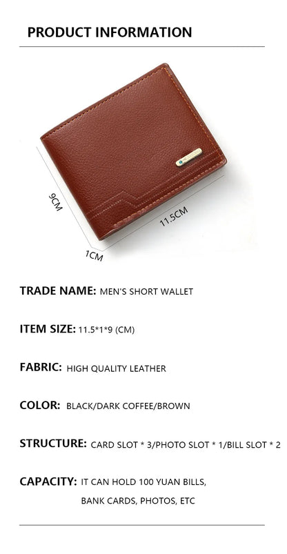 New Men's Short Frosted Leather Wallet Multi-Slot Coin Pocket Photo Holder Small Men's Wallet