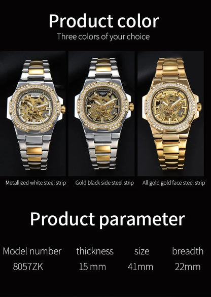 LONGLUX Automatic Man Watch Luxury Stainless Steel Wholesale Mechanical Wristwatches Skeleton Waterproof Diamond Watch Man Watch