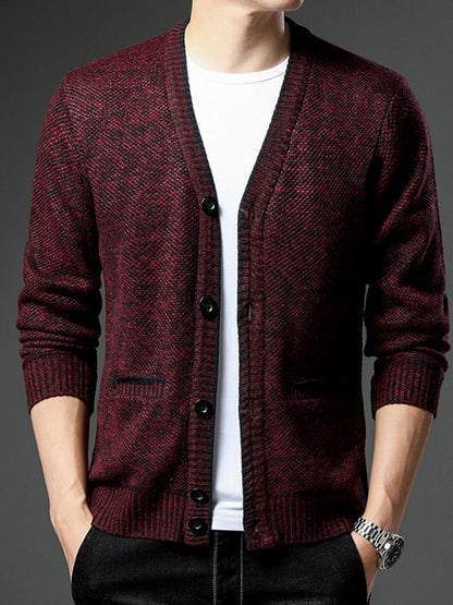 Men's Fleece Lined Knit Cardigan, V-Neck Button Sweater Jacket, Warm Casual Business Knitwear Coat for Autumn Winter