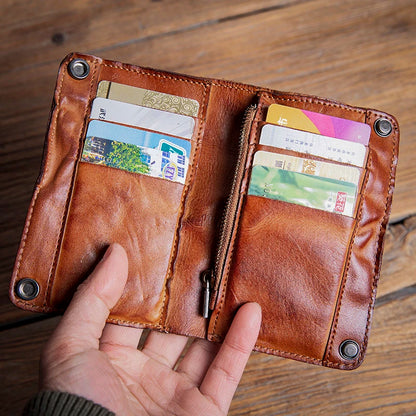 GURO High Quality Men Genuine Leather Wallet Vintage Bifold Money Clip Credit Card Holder Luxury Design with Zipper Coin Pocket