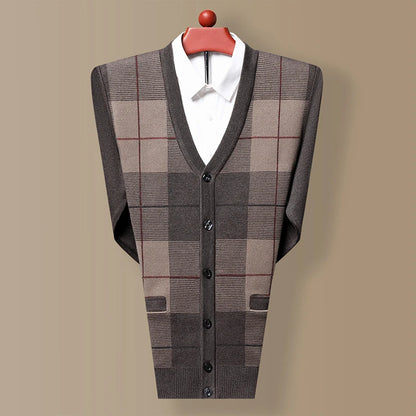 Dad's Sweater Cardigan Jacket Thickened Autumn and Winter Knitted Casual Thick Style Middle-aged and Elderly Men's Top