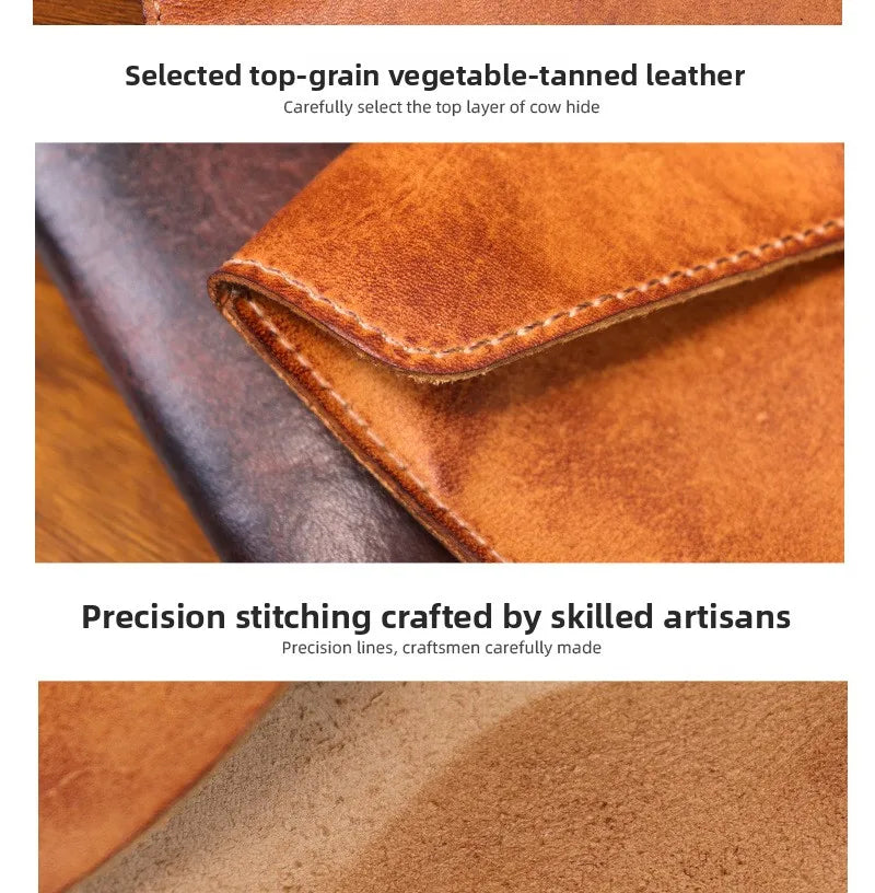 Genuine Leather Men Handmade Wallet High Quality Retro Handbag Simple Phone Pocket Card Bag Big Capacity Male Purses
