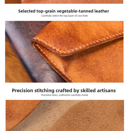 Genuine Leather Men Handmade Wallet High Quality Retro Handbag Simple Phone Pocket Card Bag Big Capacity Male Purses
