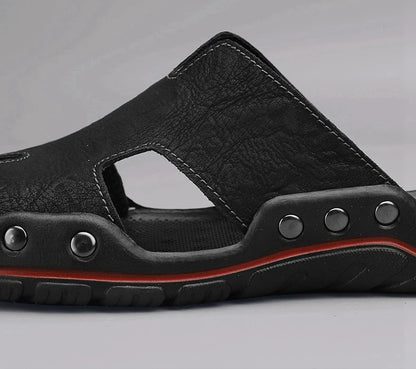 Summer Men Slippers Genuine Leather Breathable Clogs Sandals Beach Classics Leather Slides Outdoor Flip Flops Plus Size Men Shoe