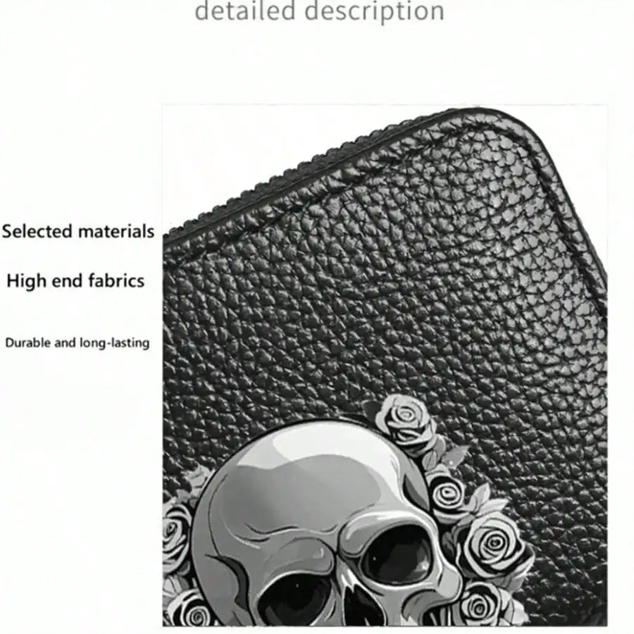 Gothic Skull Floral Print Wallet Multifunctional Card Holder Zipper Coin Purse Unique Gift For Men Mini Wallet Purse Card Holder