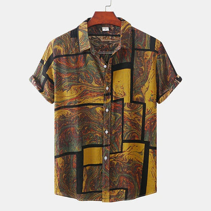 Hawaiian Summer Men's Casual Shirt Social Beach Style Short Sleeve Large Flower Print Chinese Resort Retro Loose Shirt