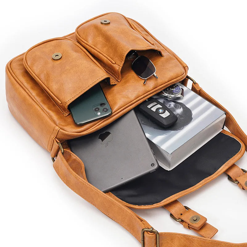 Fashion Japan Style Men's Messenger Bag Soft PU Leather Crossbody Messenger Bag Men Satchels Crossbody Bag Mens Shoulder Bags